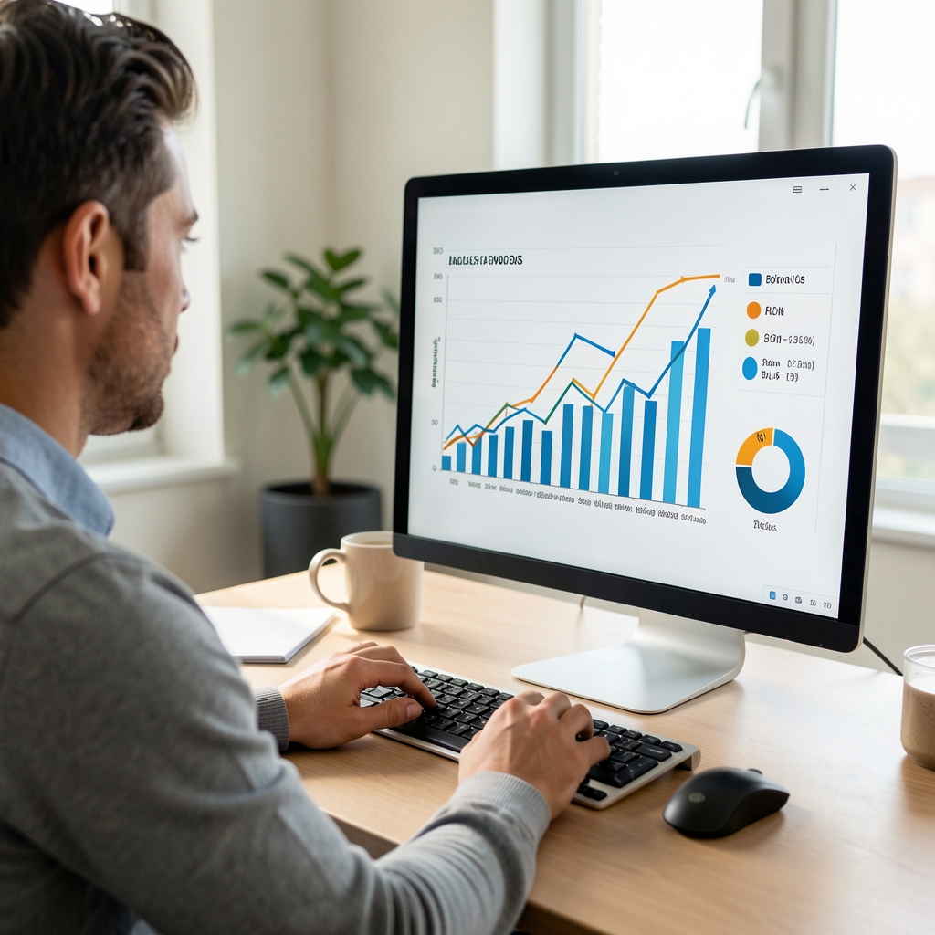 Analista revisando gráficos de indicadores económicos argentinos en una pantalla de escritorio